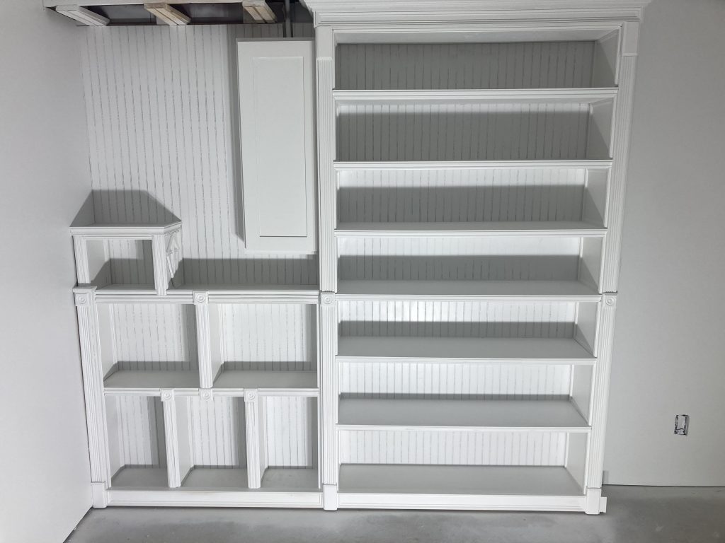 First coats of spray finish on the custom built-in