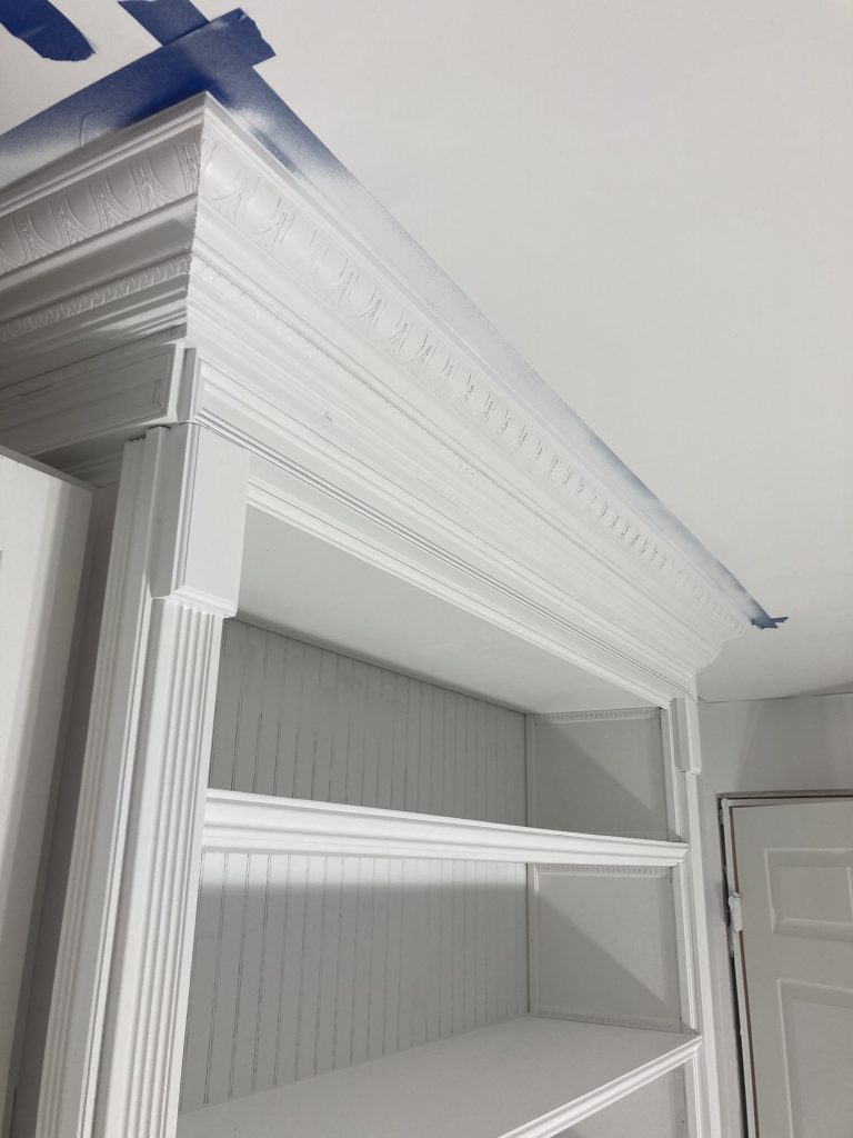 Crown moulding detail still crisp after spray primer