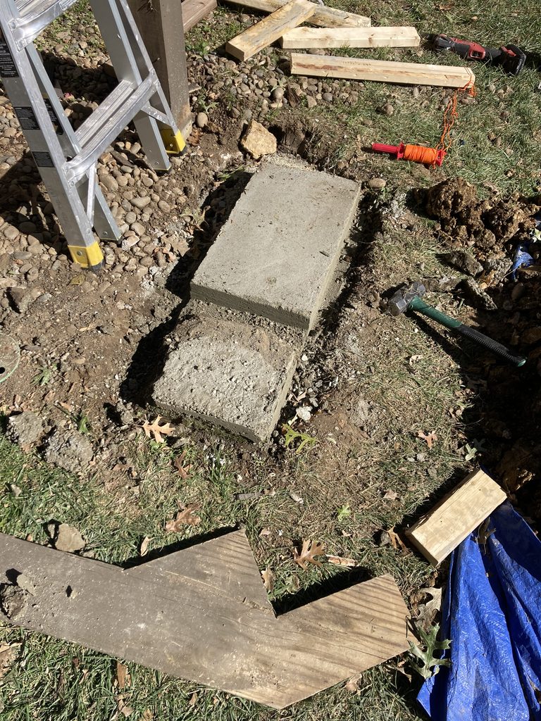 New concrete footing pad set for a deck support post