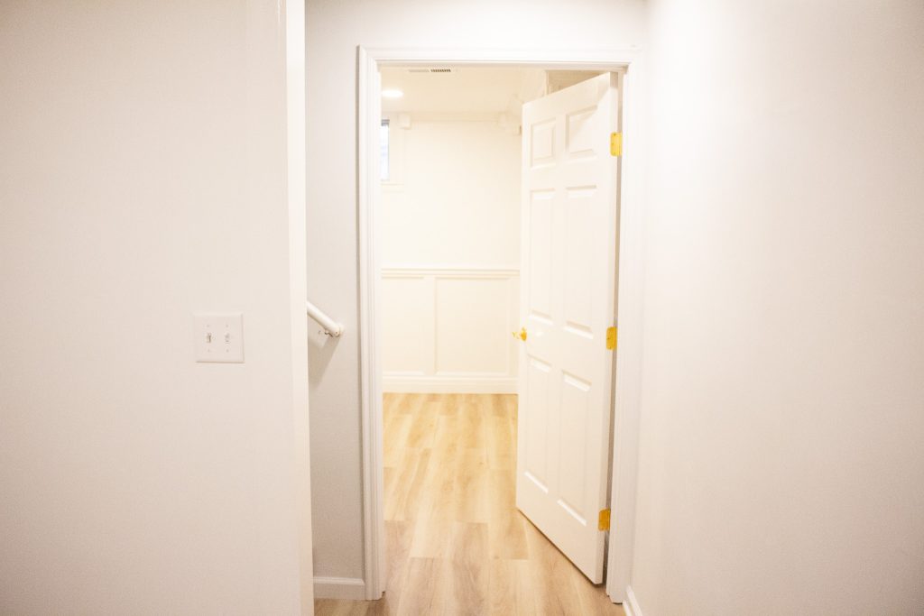 View walking into the finished basement office