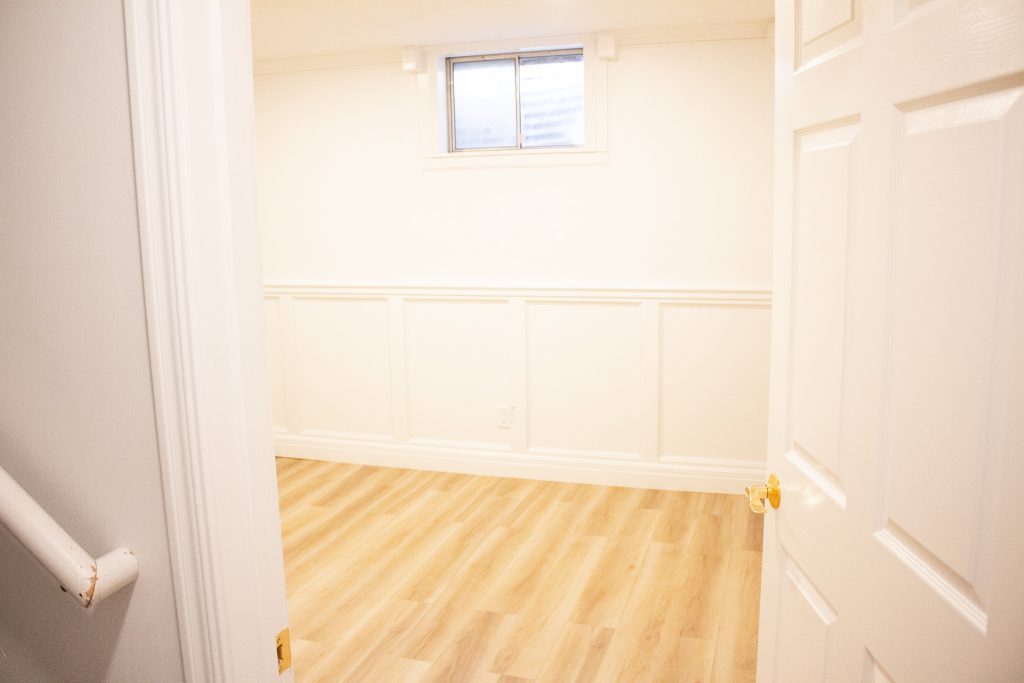 Finished basement office seen from the doorway